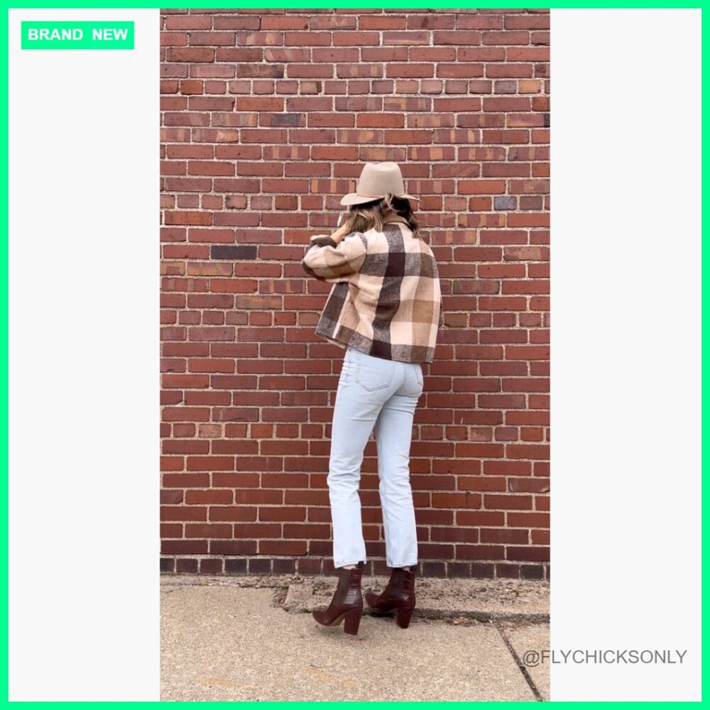 Flannel Cropped Shacket Jacket Plaid Button Down … - image 7